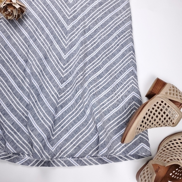 Talbots Petites Linen Grey White Blue Striped Petite Skirt Sz 4 - Picture 6 of 14